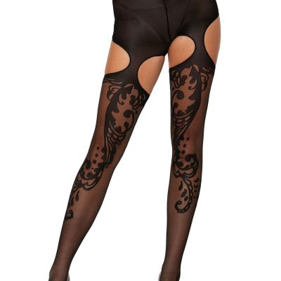 Patterned Garter Hose - One Size - Black